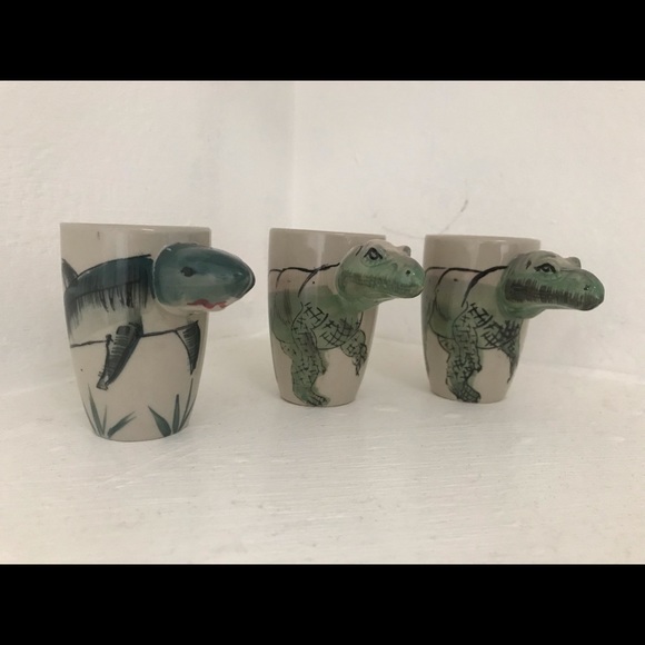 Ceramic 3D Sculptural Dinosaur Shark Cups Planters - Picture 2 of 8